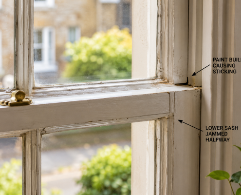 sticking sash windows