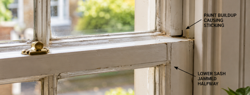 sticking sash windows